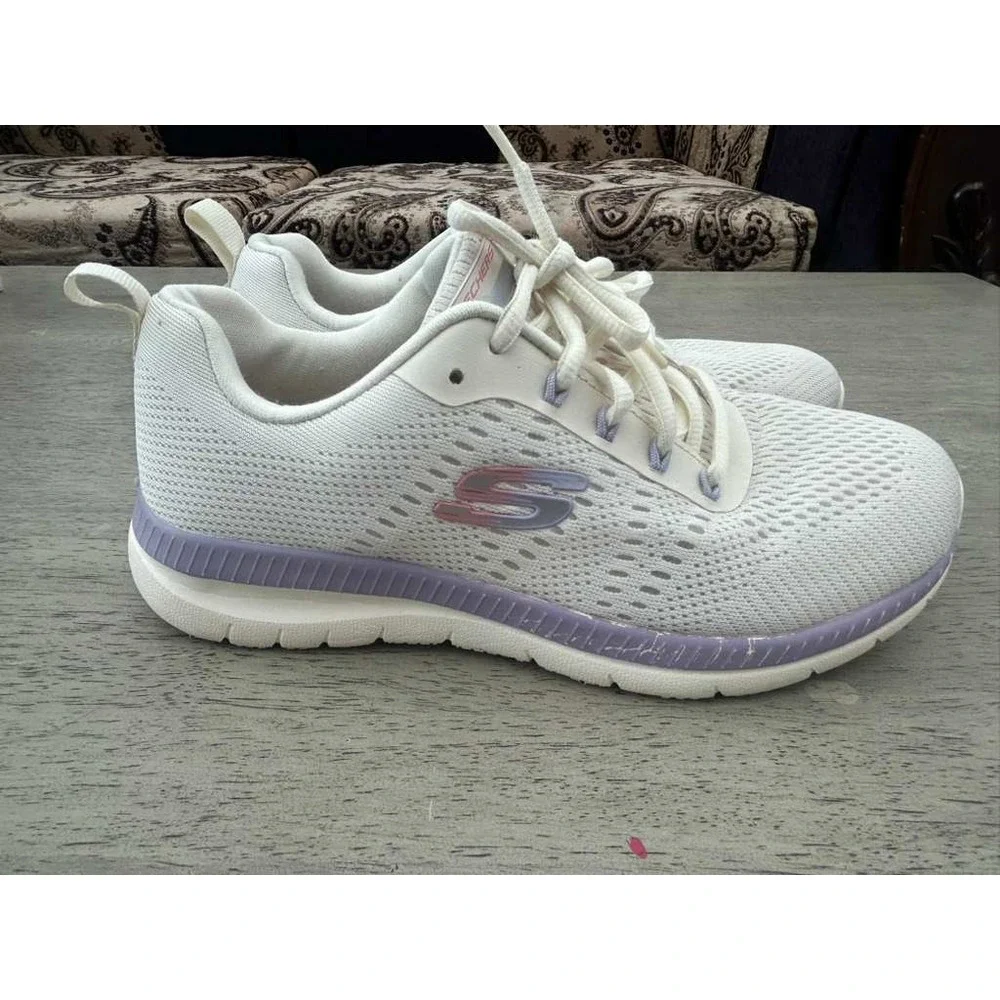 Skechers Lite-Weight‎ Womens 7 White Lavender Mesh Sneakers 56129R NTMT